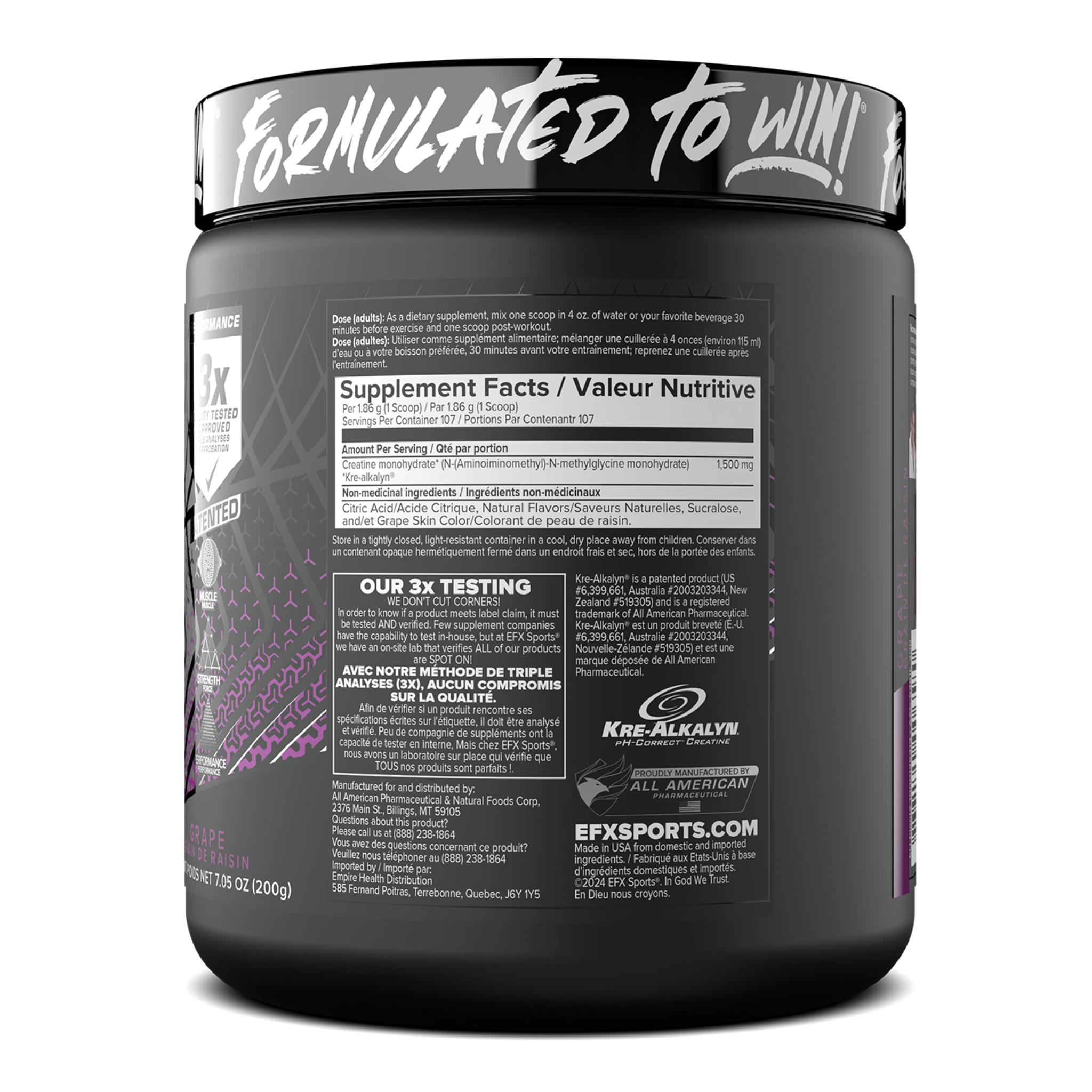 EFX Sports - Kre-Alkalyn PH Stable Creatine - 200g – Shop Santé